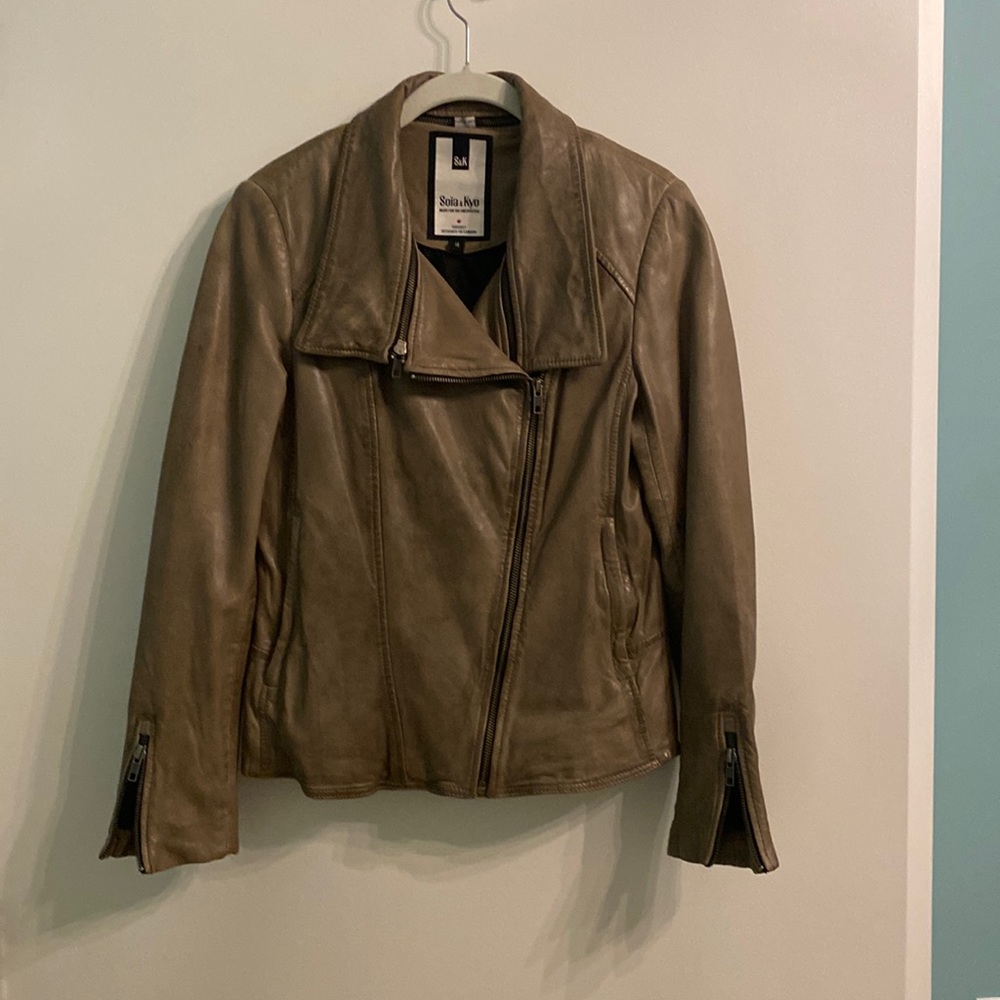 Soia & Kyo leather biker jacket, mushroom grey, size medium